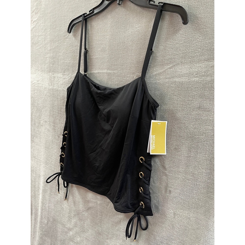 Michael Michael Kors Black Lace Up Side Tankini Top MM30322 Womens Size M NEW - Picture 3 of 11